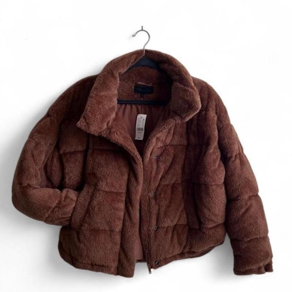 Kendall & Kylie Brown Teddy Fleece Puffer Jacket Women’s M/L - Picture 7 of 9